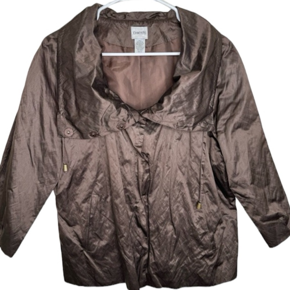 Chico’s Jackie O Satin Brown Metallic Jacket L